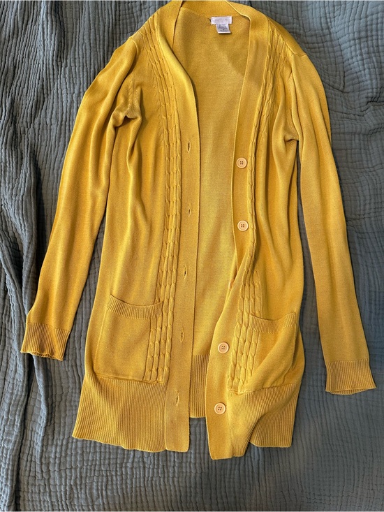 Matty M Sweaters - Matty M Mustard Yellow Longline Button Cardigan